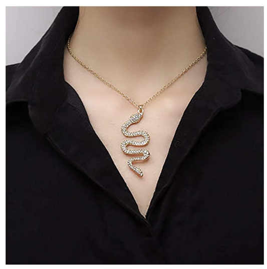 Snake Pendant Necklace Snake Jewelry Serpent Chain Birthday Gift Gold Silver Tone Simulated Diamonds 18in.