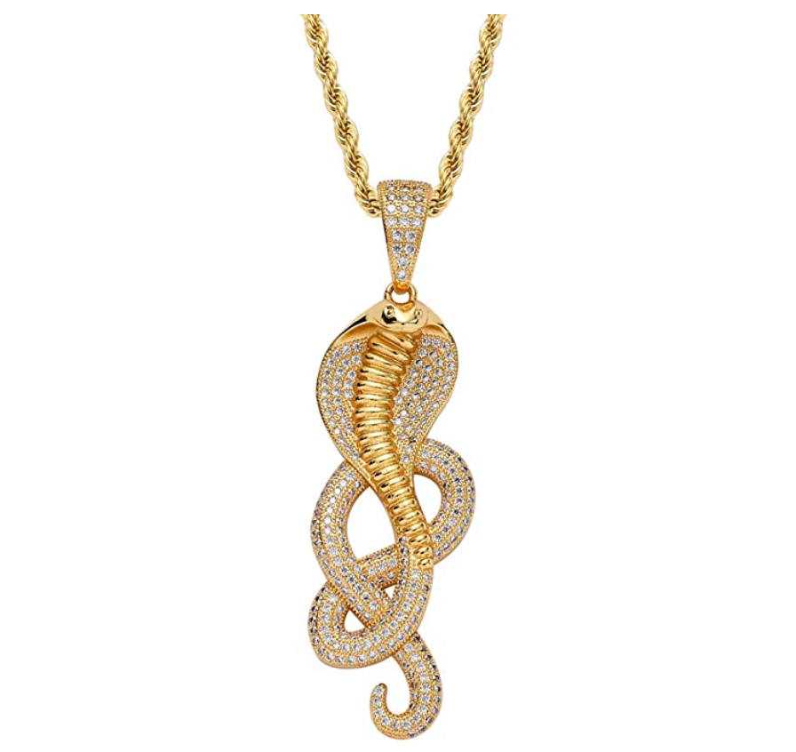 King Cobra Snake Necklace Simulated Diamonds Snake Jewelry Serpent Chain Birthday Gift Gold Silver Tone 24in.