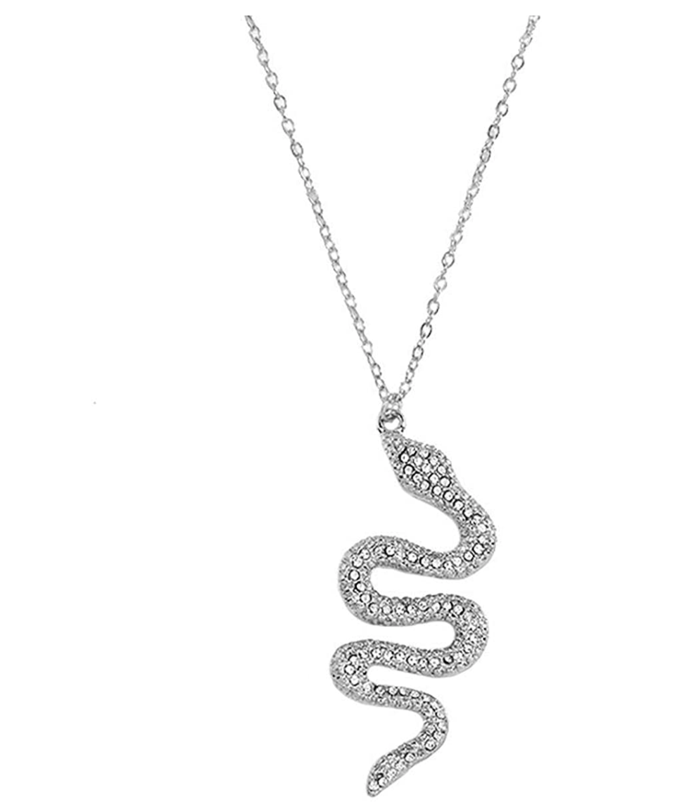 Snake Necklace Simulated Diamonds Snake Jewelry Gold Silver Color Serpent Chain Birthday Gift 18in.