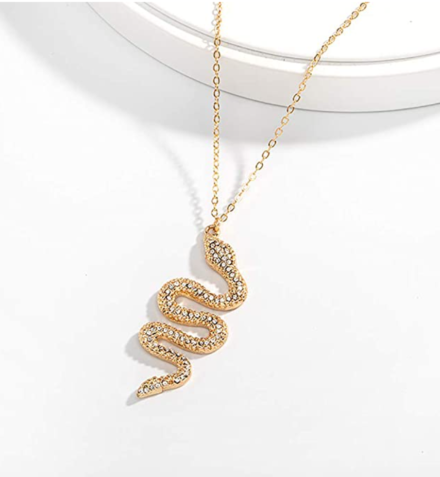 Snake Necklace Simulated Diamonds Snake Jewelry Gold Silver Color Serpent Chain Birthday Gift 18in.
