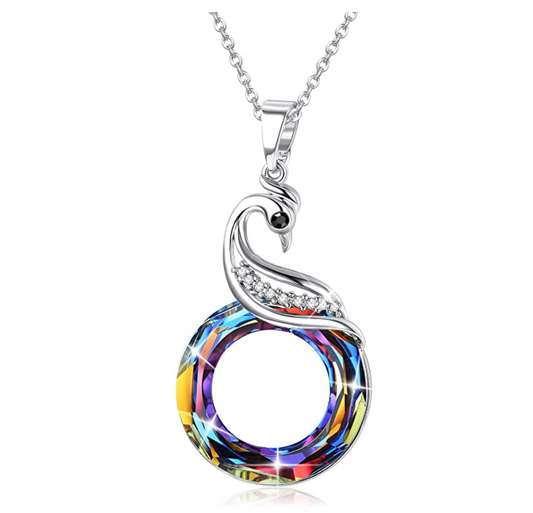 Colorful Phoenix Crystal Necklace Pendant Phoenix Jewelry Bird Chain Birthday Gift 18in.