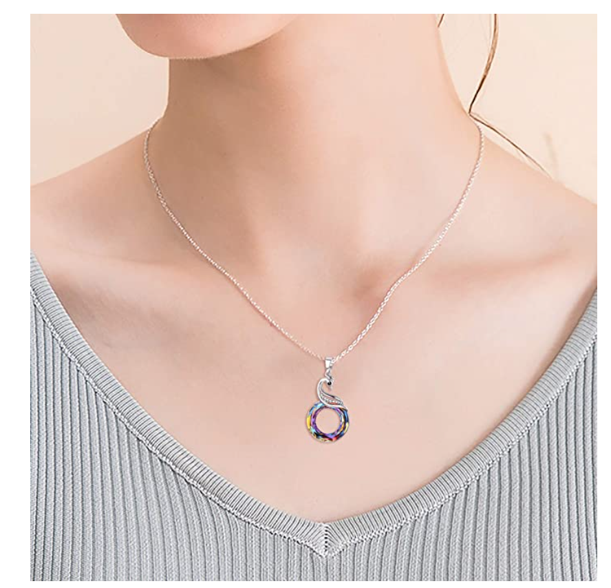 Colorful Phoenix Crystal Necklace Pendant Phoenix Jewelry Bird Chain Birthday Gift 18in.
