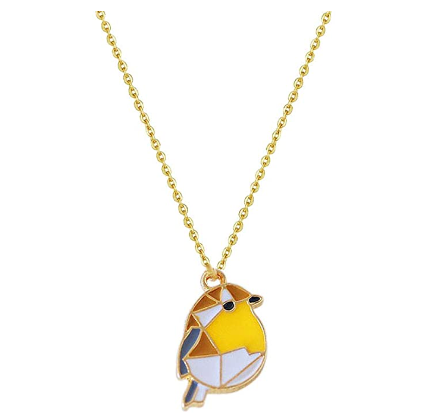 Yellow Sparrow Necklace Pendant Sparrow Jewelry Bird Chain Birthday Gift 18in.