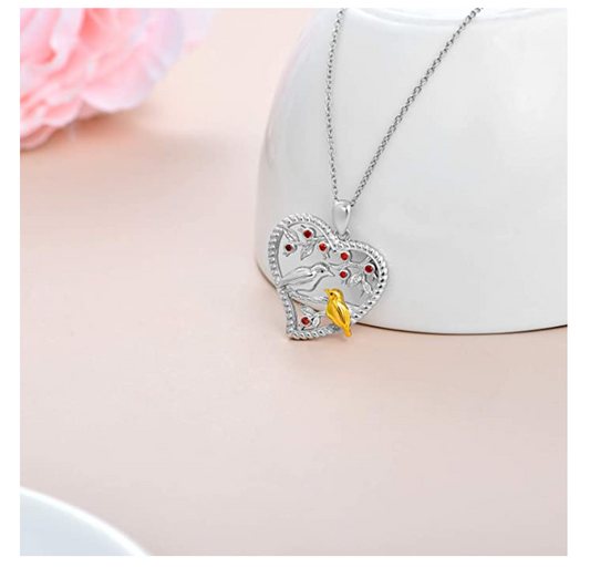925 Sterling Silver Heart Bird Necklace Pendant Bird Jewelry Bird Chain Birthday Gift 18in.