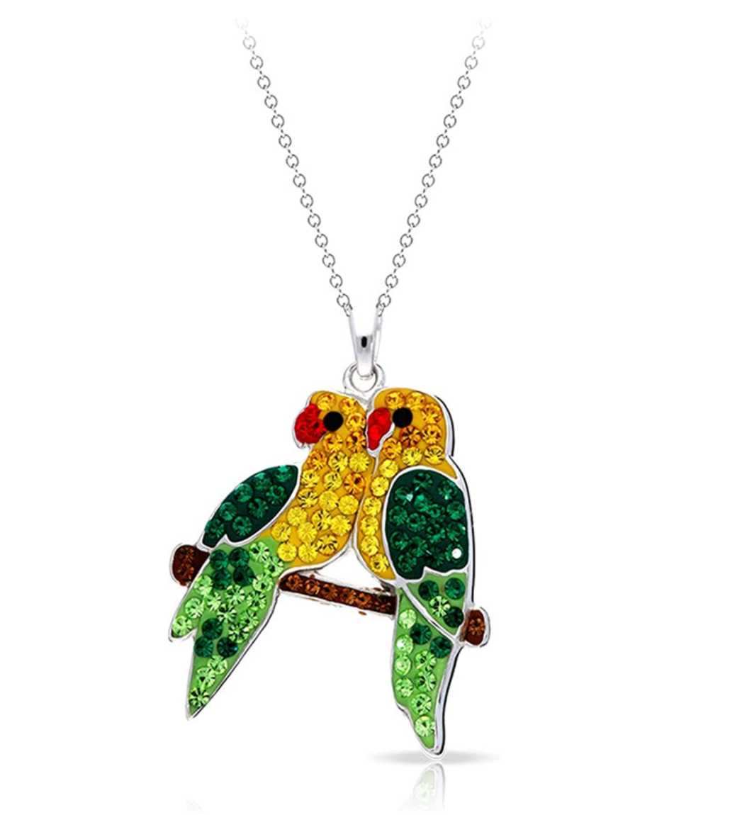 Crystal Scarlet Macaw Bird Parrot Bird Necklace Pendant Parrot Jewelry Bird Chain Birthday Gift 925 Sterling Silver 20in.