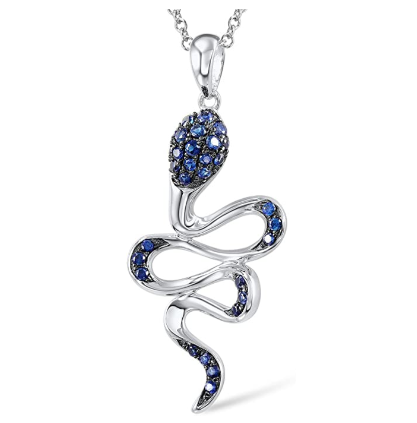 Blue Snake Pendant Necklace Snake Jewelry Simulated Diamond Serpent Chain Birthday Gift 925 Sterling Silver 18in.