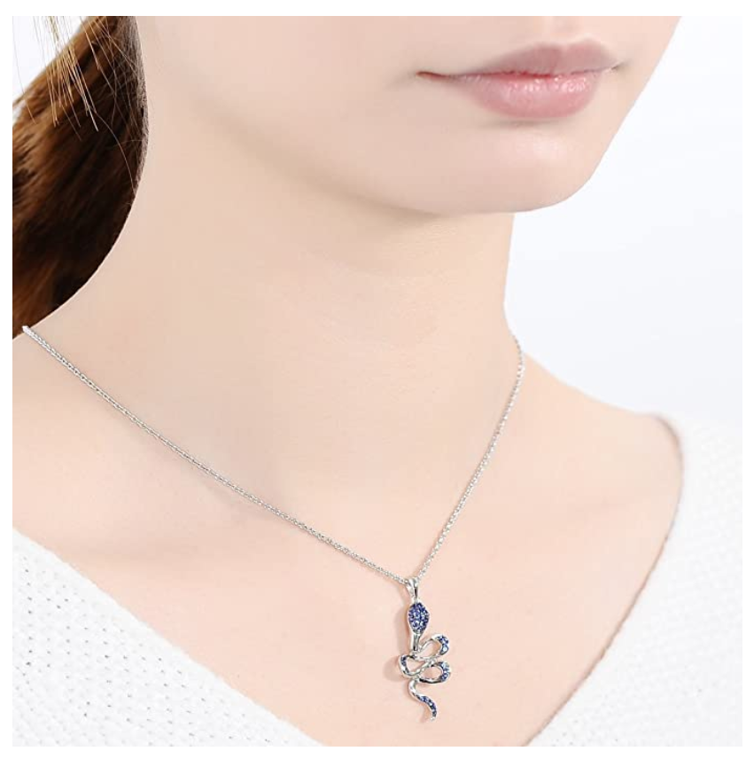 Blue Snake Pendant Necklace Snake Jewelry Simulated Diamond Serpent Chain Birthday Gift 925 Sterling Silver 18in.