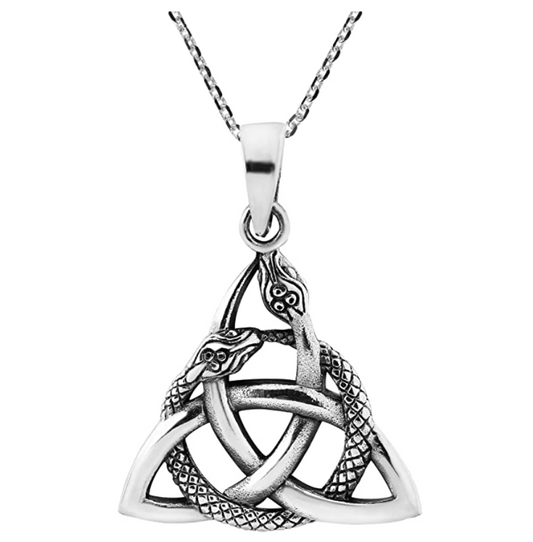 Triquetra Trinity Knot Snake Pendant Necklace Interwoven Snake Jewelry Serpent Chain Birthday Gift 925 Sterling Silver 18in.
