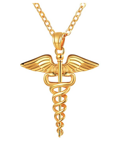 Caduceus Necklace Snake Jewelry Medical Symbol Chain Birthday Gift Nurse Doctor Gold Silver Stainless Steel 24in.