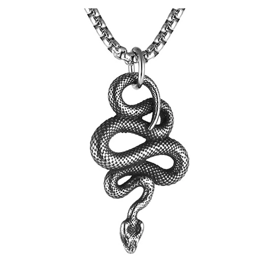 Agkistrodon Necklace Snake Pendant Gothic Jewelry Agkistrodon Snake Chain Birthday Gift Silver Tone 24in.