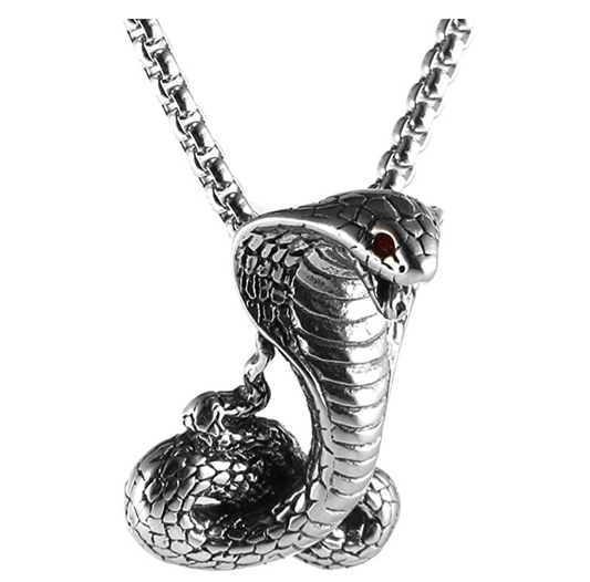 King Cobra Necklace Snake Pendant Gothic Jewelry Cobra Snake Chain Birthday Gift Silver Stainless Steel 24in.