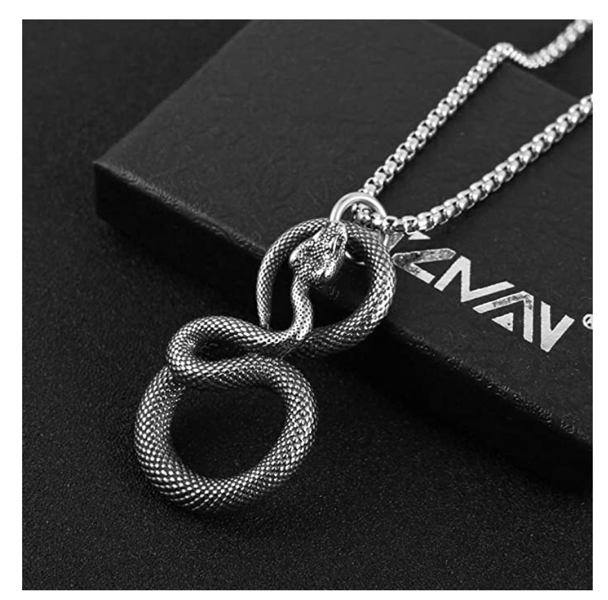 Rattlesnake Necklace Snake Pendant Gothic Jewelry Rattle Snake Chain Birthday Gift Silver Tone 24in.