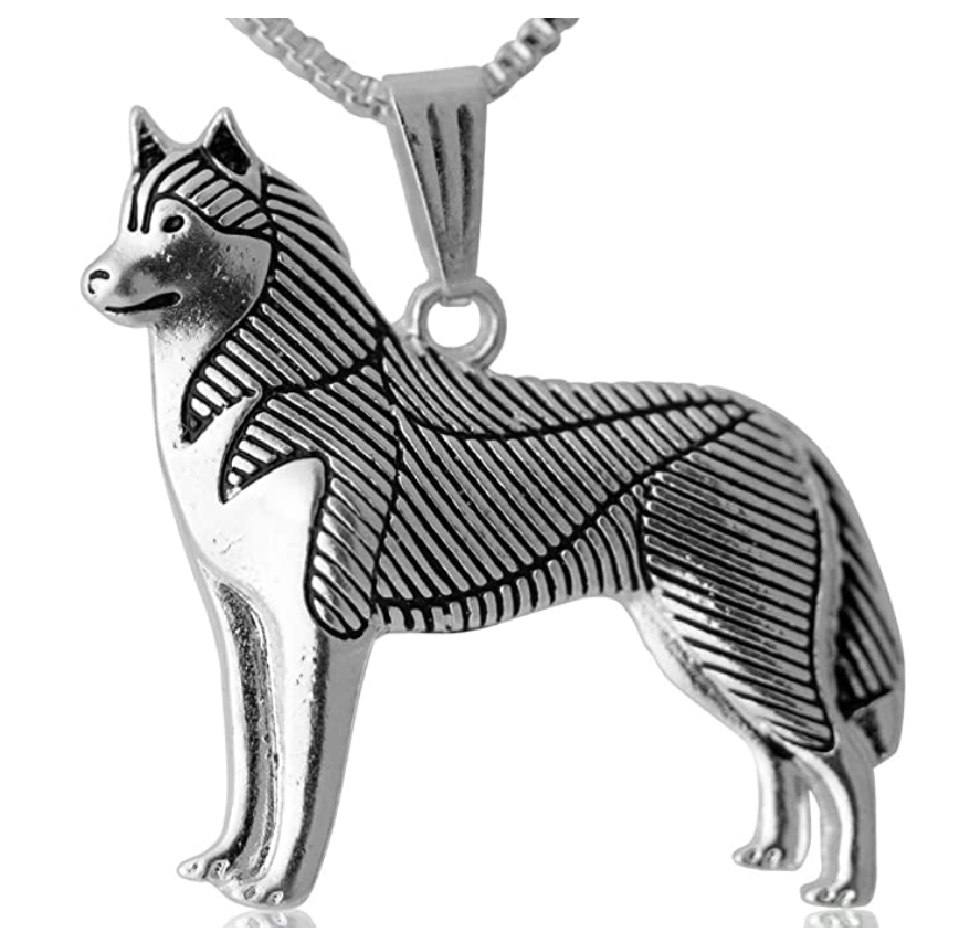 Siberian Husky Necklace Alaskan Husky Pendant Jewelry Dog Chain Doggy Puppy Birthday Gift 18in.