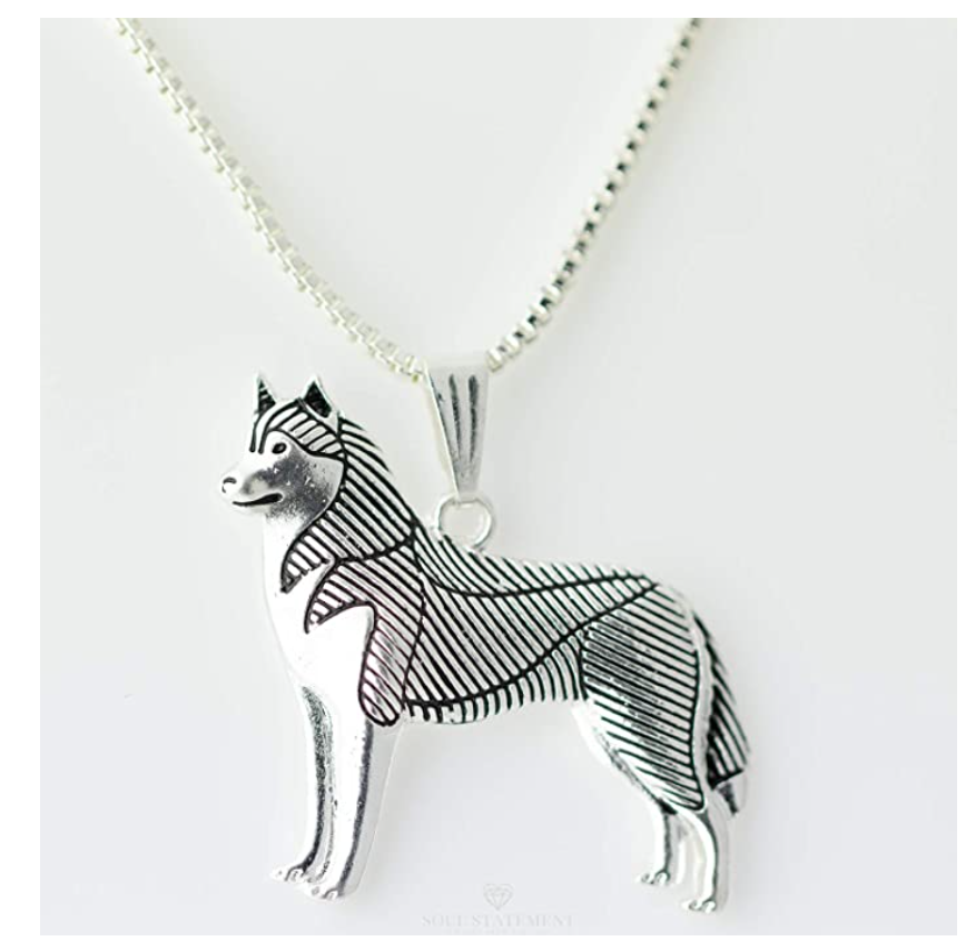 Siberian Husky Necklace Alaskan Husky Pendant Jewelry Dog Chain Doggy Puppy Birthday Gift 18in.