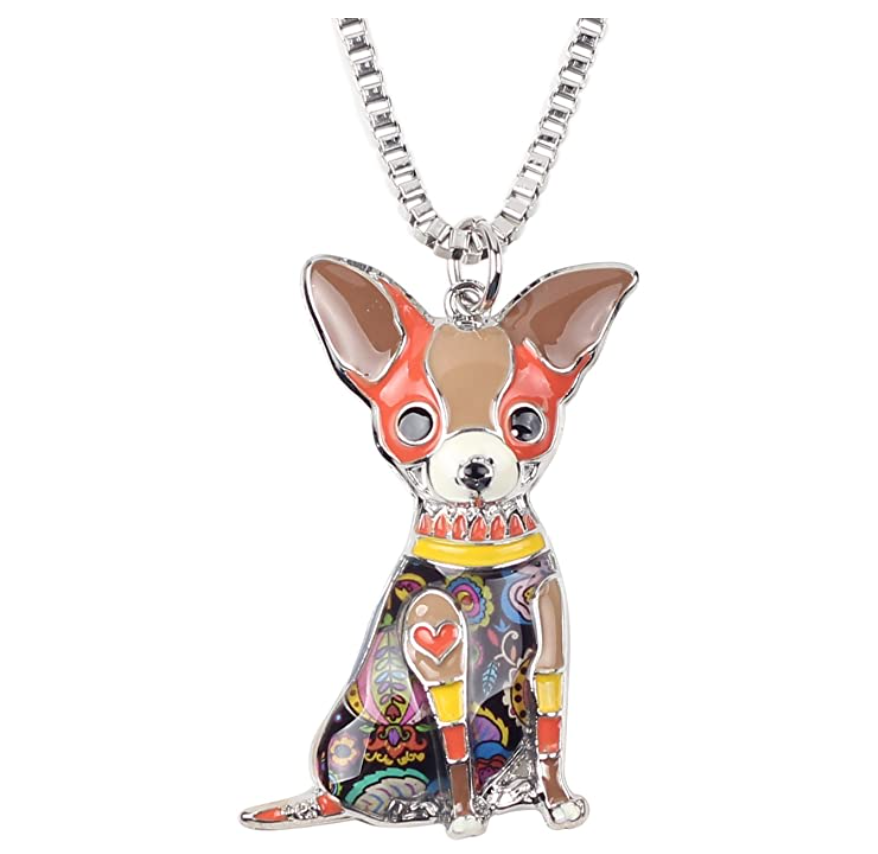 Chihuahua Necklace Doggy Chihuahua Pendant Jewelry Love Dog Chain Birthday Gift Silver Stainless Steel 18in.