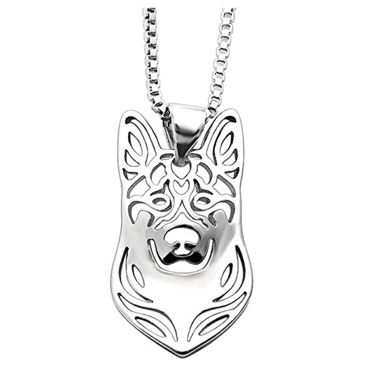 German Shepherd Head Necklace Pendant Jewelry Husky Dog Chain Doggy Puppy 925 Sterling Silver  18in.