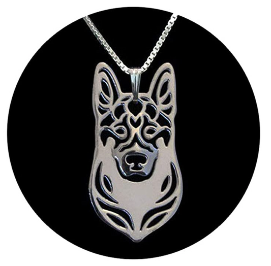 German Shepherd Head Necklace Pendant Jewelry Husky Dog Chain Doggy Puppy 925 Sterling Silver  18in.