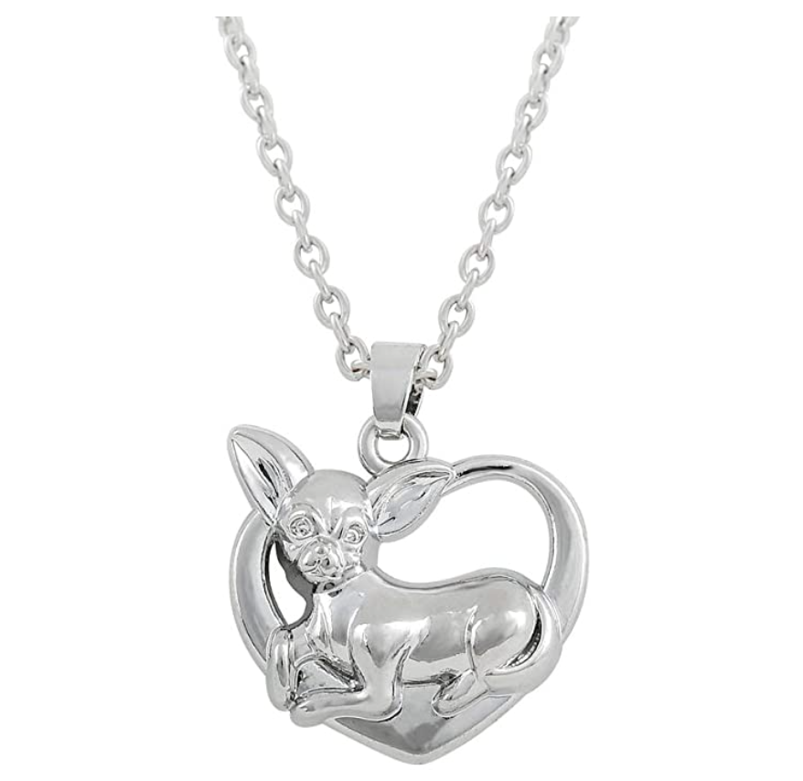 Chihuahua Heart Necklace Doggy Chihuahua Pendant Jewelry Love Dog Chain Birthday Gift 925 Sterling Silver 20in.
