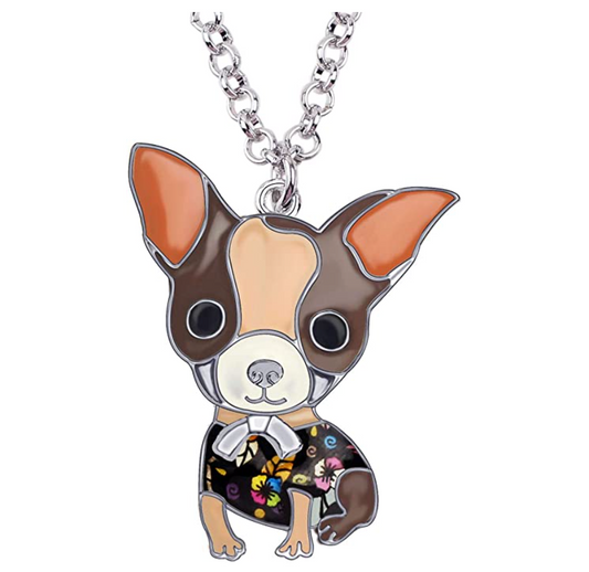 Cute Chihuahua Necklace Doggy Chihuahua Pendant Jewelry Dog Chain Birthday Gift Silver Tone 18in.