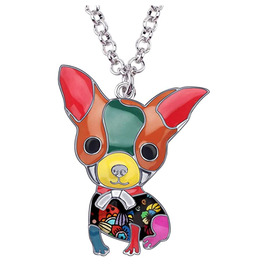 Cute Chihuahua Necklace Doggy Chihuahua Pendant Jewelry Dog Chain Birthday Gift Silver Tone 18in.