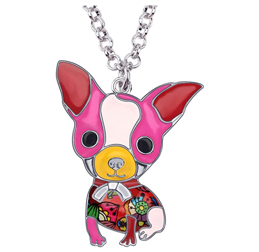 Cute Chihuahua Necklace Doggy Chihuahua Pendant Jewelry Dog Chain Birthday Gift Silver Tone 18in.