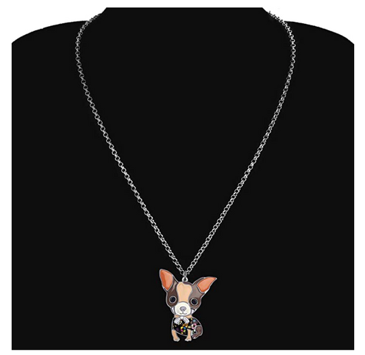 Cute Chihuahua Necklace Doggy Chihuahua Pendant Jewelry Dog Chain Birthday Gift Silver Tone 18in.