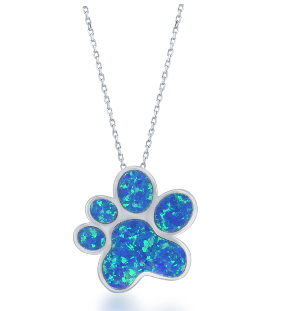 Blue & Pink Dog Paw Necklace Pendant Paw Print Jewelry Dog Chain Dog Puppy Birthday Gift 925 Sterling Silver 18in.