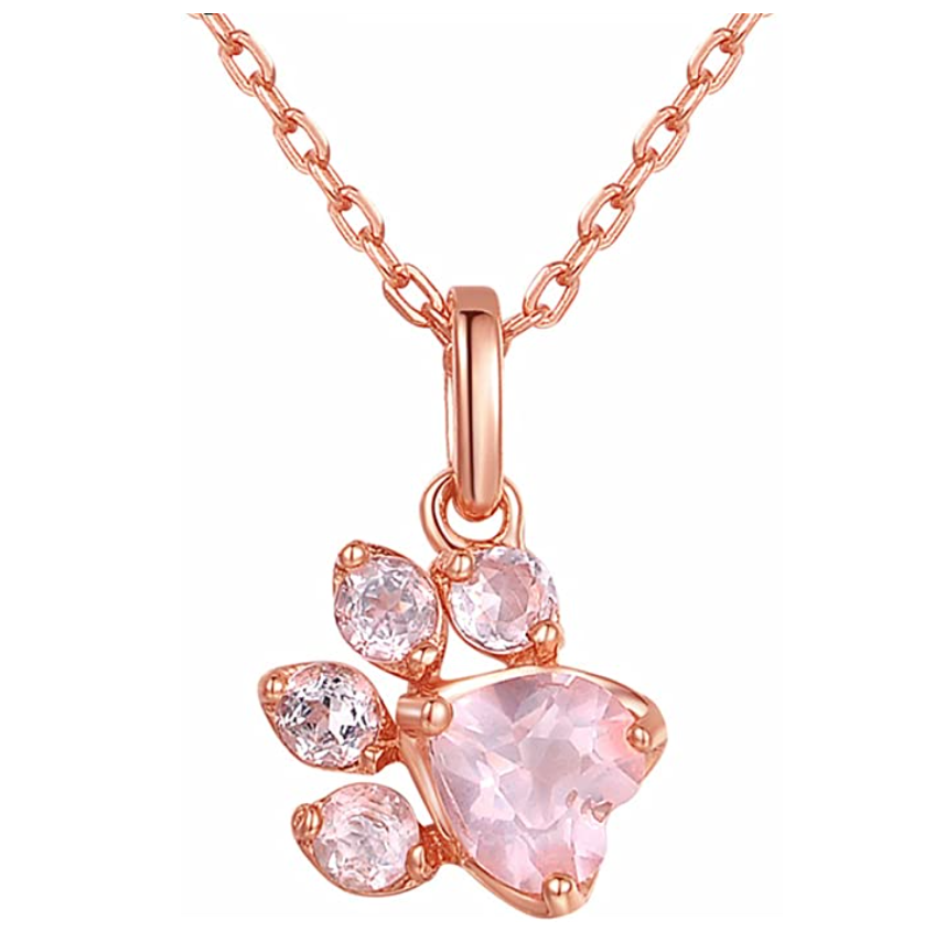 Pink Simulated Diamonds Dog Paw Pendant Dog Paw Print Necklace Jewelry Dog Chain Puppy Birthday Gift 18in.