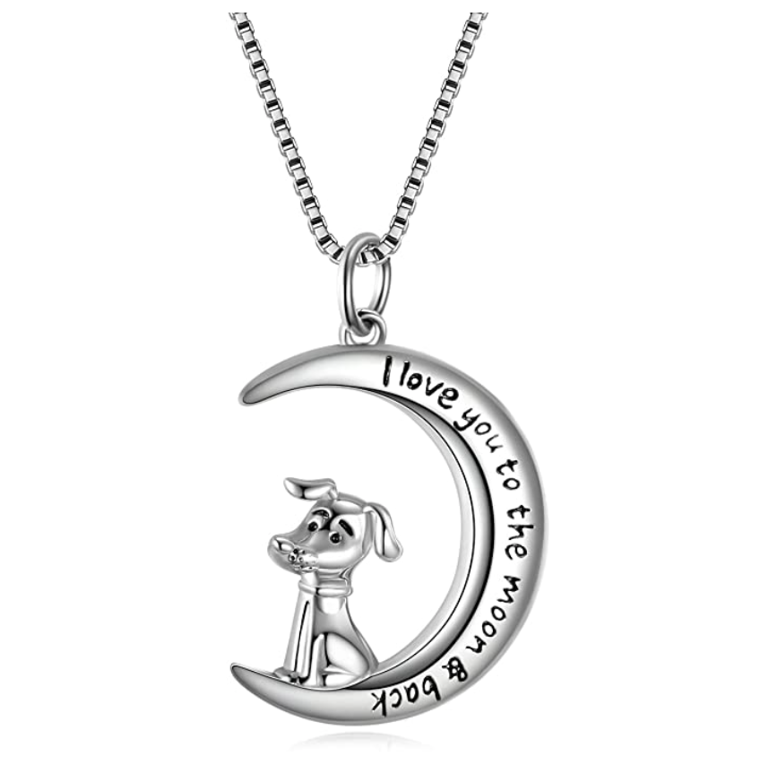 Pet Dog Memorial Pendant Moon Dog Necklace Jewelry Dog Chain Puppy Birthday Gift 18in.