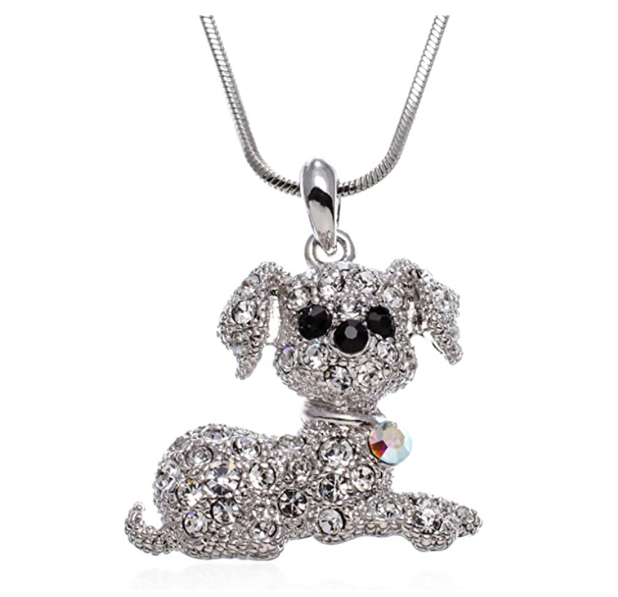 Puppy Dog Pendant Simulated Diamond Dog Necklace Jewelry Dog Chain Birthday Gift 18in.