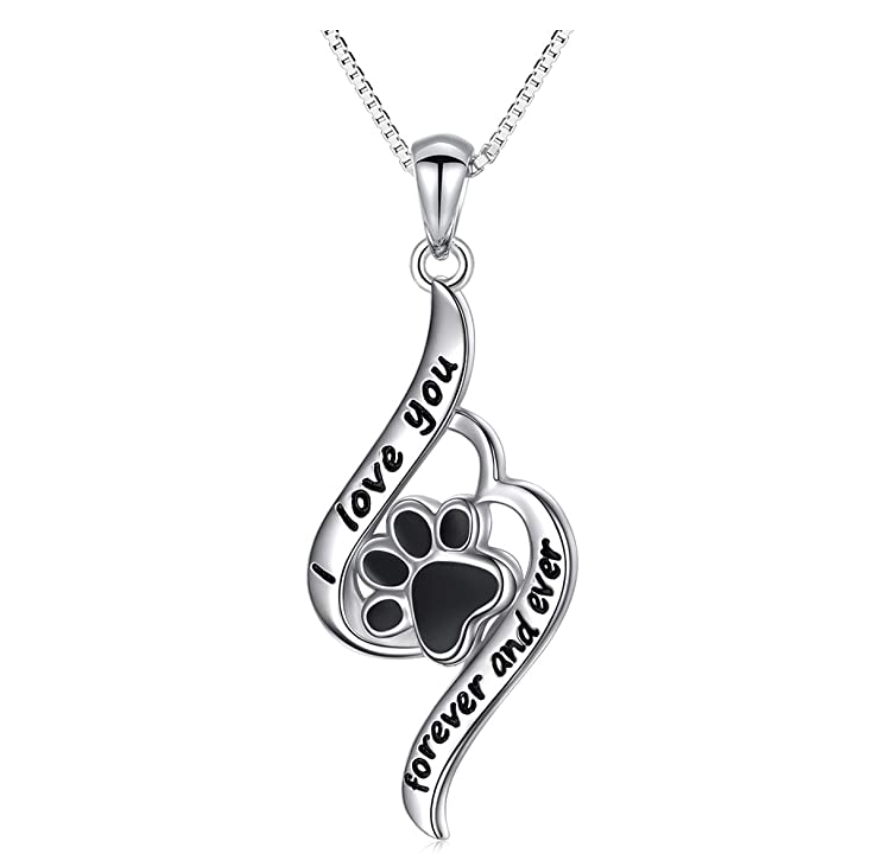 I Love You Paw Print Pendant Dog Puppy Dog Necklace Jewelry Dog Chain Birthday Gift 925 Sterling Silver 18in.