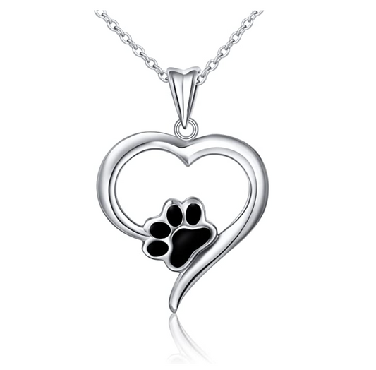 Love Paw Print Pendant Hear Dog Puppy Dog Necklace Jewelry Dog Chain Birthday Gift 925 Sterling Silver 18in.