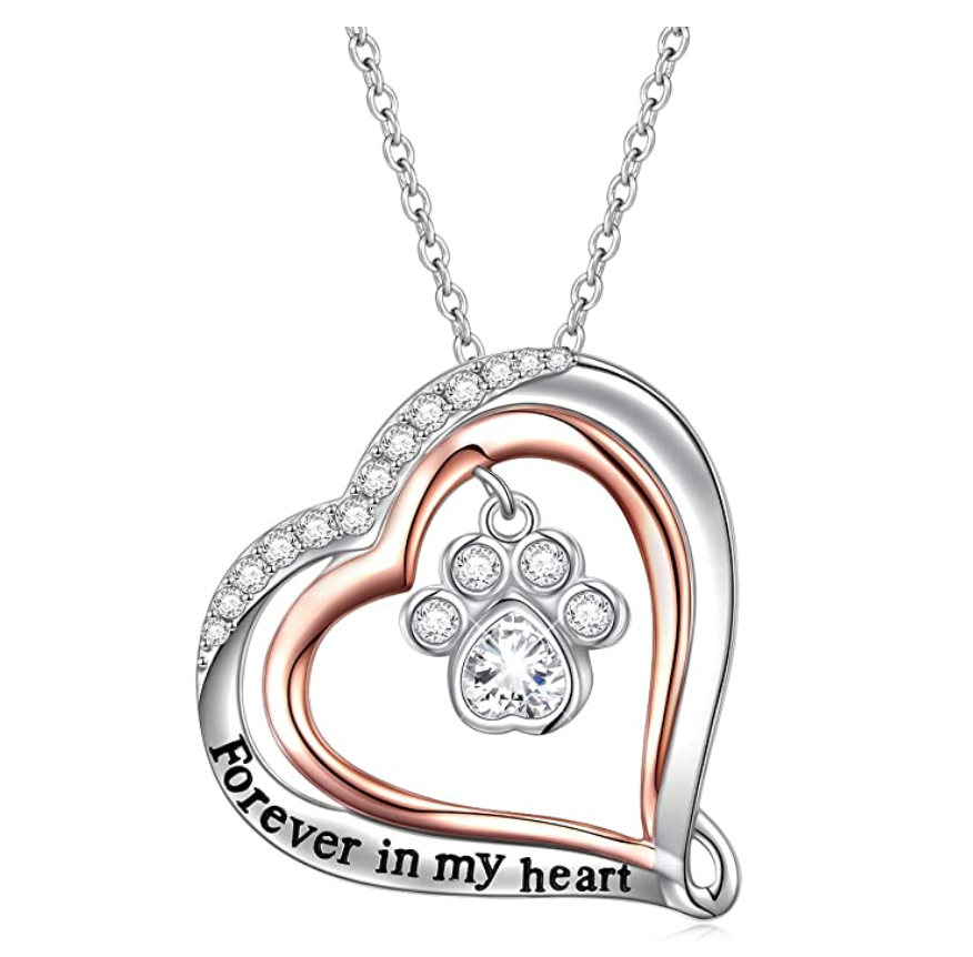 Simulated Diamond Love Paw Print Pendant Hear Dog Puppy Dog Necklace Jewelry Dog Chain Birthday Gift 925 Sterling Silver 18in.