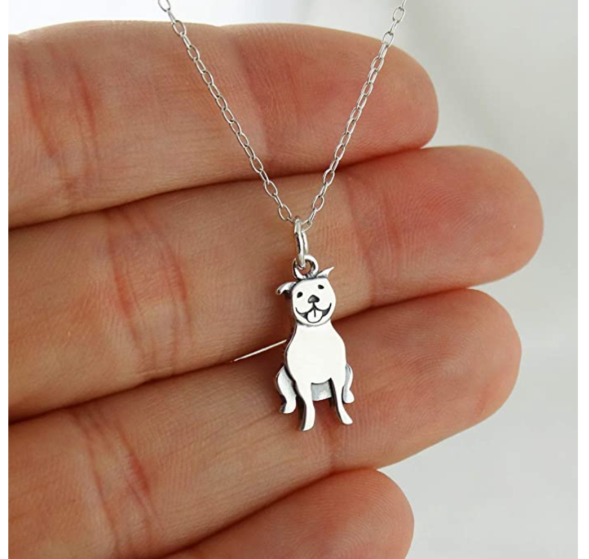 Small Pitbull Dog Necklace Doggy Puppy Jewelry Dog Chain Pitbull Pendant Birthday Gift 925 Sterling Silver 18in.