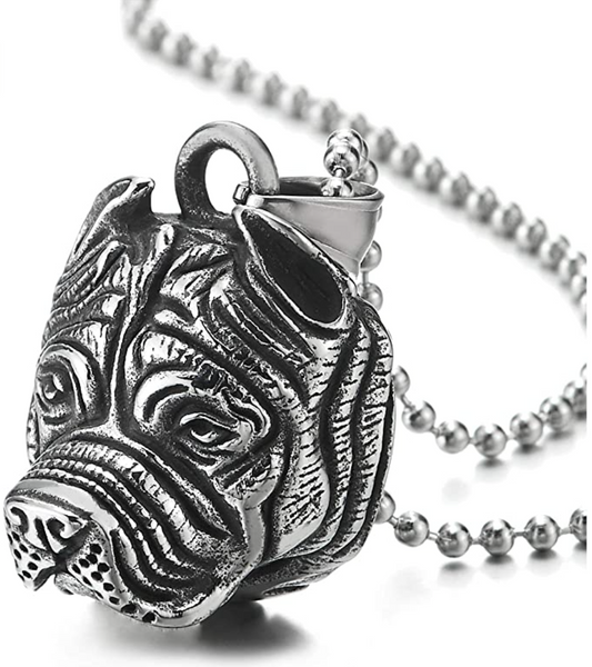 Pitbull Head Necklace Bull Dog Jewelry Dog Chain Pendant Doggy Puppy Birthday Gift 30in.