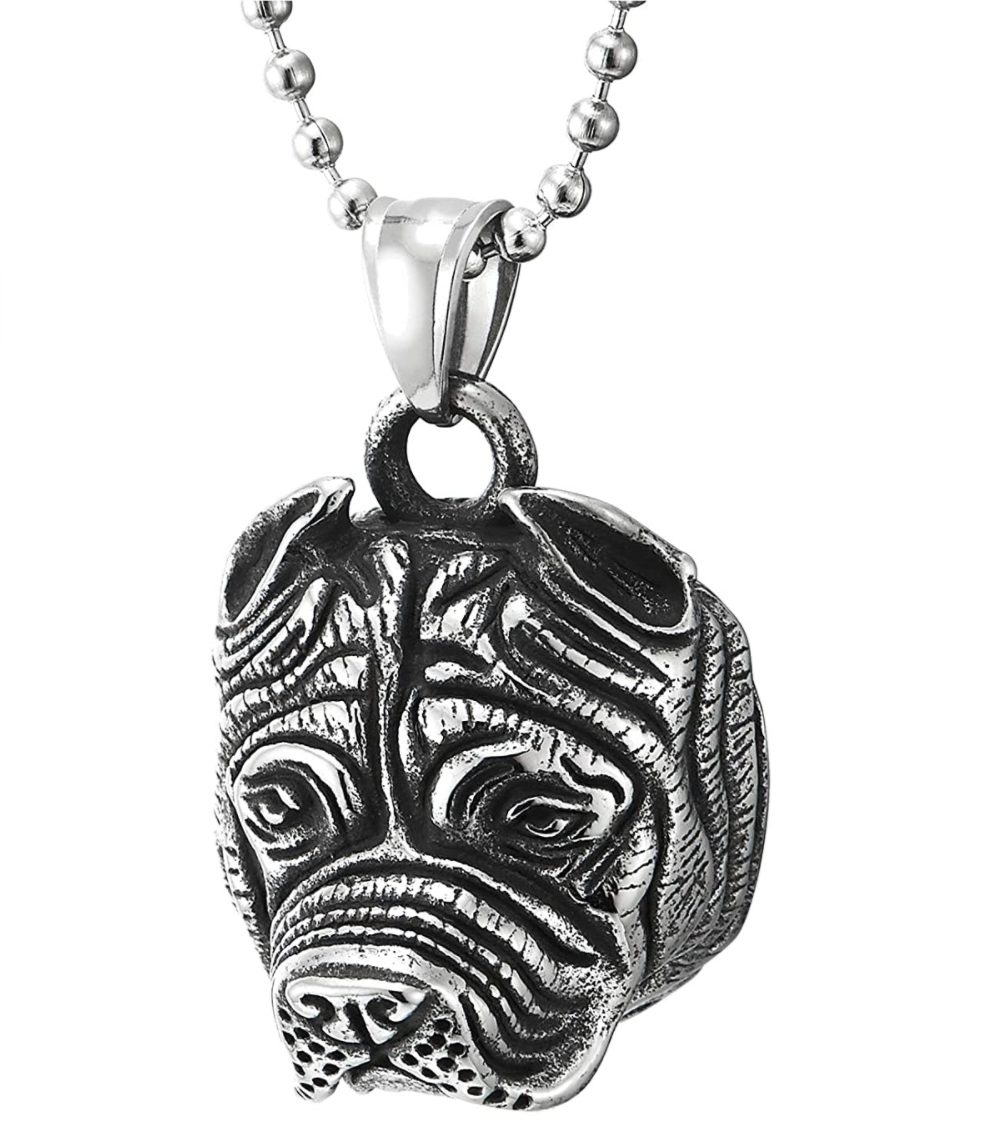 Pitbull Head Necklace Bull Dog Jewelry Dog Chain Pendant Doggy Puppy Birthday Gift 30in.