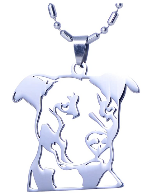 Pitbull Head Necklace Jewelry Dog Chain Staffordshire Bull Terrier Pendant Doggy Puppy Birthday Gift 20in.