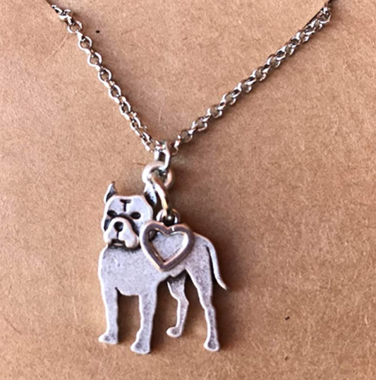 Small Pitbull Heart Necklace Jewelry Dog Chain Love Pendant Doggy Puppy Birthday Gift 18in.
