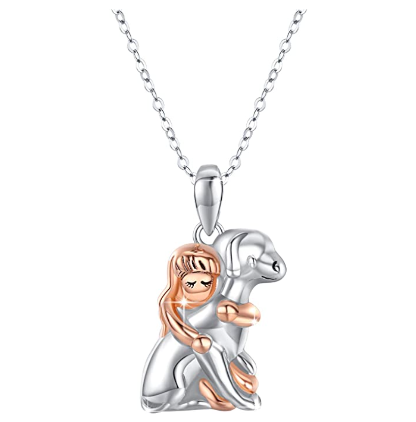 Dog Hug Pendant Love Puppy Dog Necklace Jewelry Dog Chain Birthday Gift 925 Sterling Silver 18in.