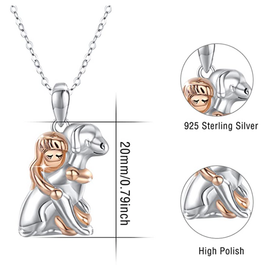 Dog Hug Pendant Love Puppy Dog Necklace Jewelry Dog Chain Birthday Gift 925 Sterling Silver 18in.