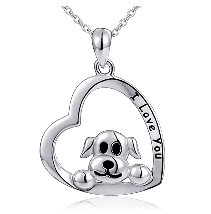 Dog Heart Pendant Love Puppy Dog Necklace Jewelry Dog Chain Birthday Gift 925 Sterling Silver 18in.
