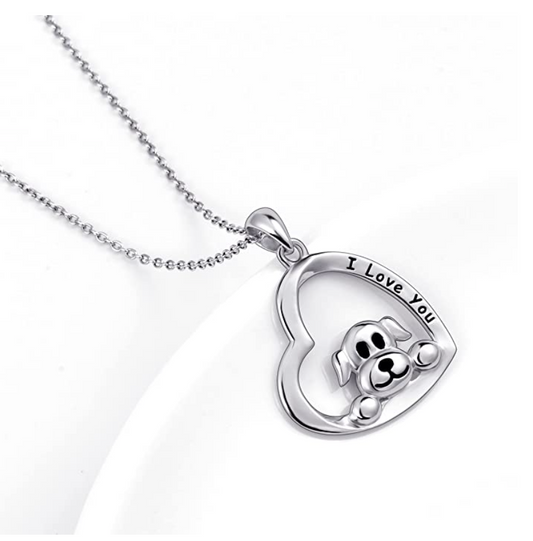 Dog Heart Pendant Love Puppy Dog Necklace Jewelry Dog Chain Birthday Gift 925 Sterling Silver 18in.