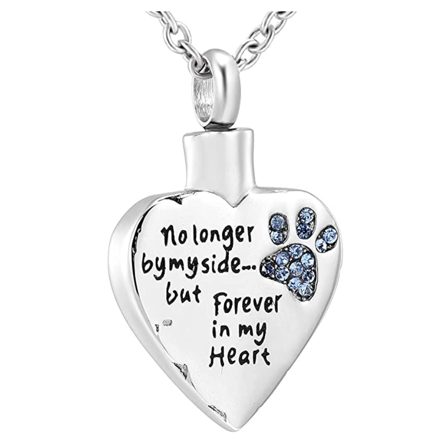 Dog Heart Urn Pendant Love Puppy Dog Necklace Memorial Urn Ash Jewelry Dog Paw Print Chain Birthday Gift 925 Sterling Silver Simulated Diamonds Stainless Steel 18in.