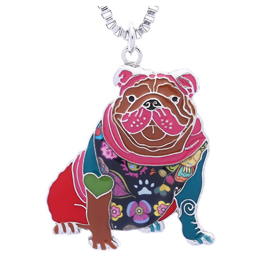 English Bulldog Pendant Necklace Pitbull Jewelry Dog Chain Doggy Puppy Birthday Gift 18in.