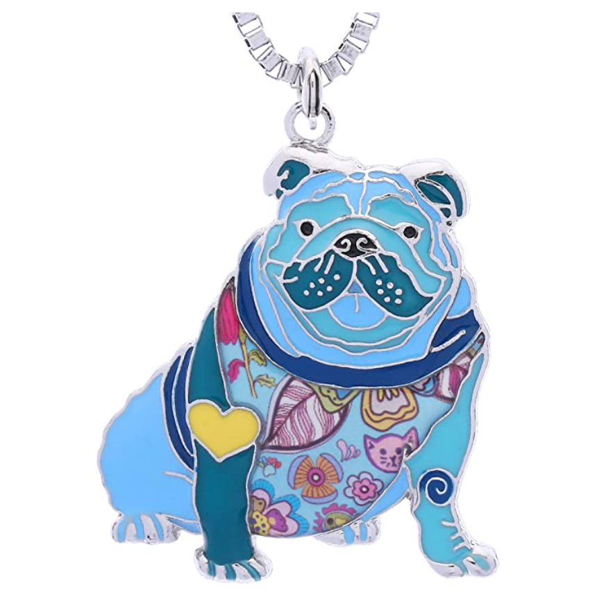 English Bulldog Pendant Necklace Pitbull Jewelry Dog Chain Doggy Puppy Birthday Gift 18in.