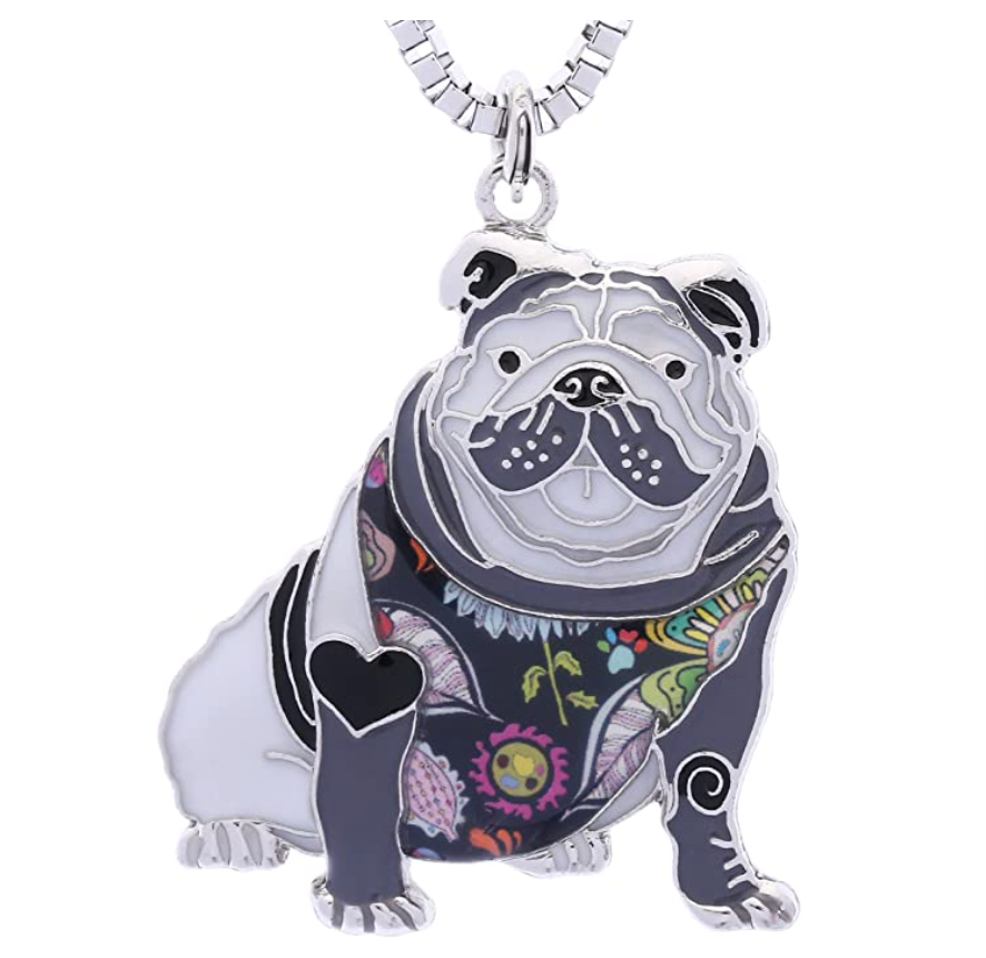 English Bulldog Pendant Necklace Pitbull Jewelry Dog Chain Doggy Puppy Birthday Gift 18in.