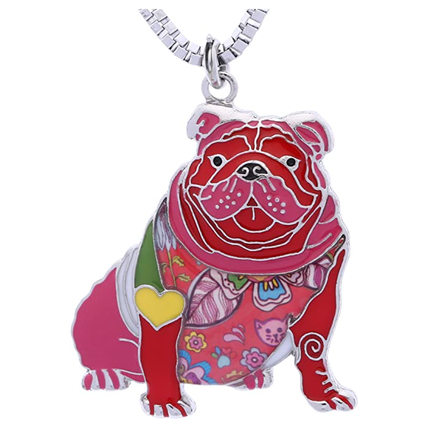 English Bulldog Pendant Necklace Pitbull Jewelry Dog Chain Doggy Puppy Birthday Gift 18in.