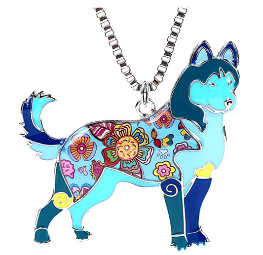 Siberian Husky Pendant Alaskan Husky Necklace Jewelry Dog Chain Doggy Puppy Birthday Gift 18in.