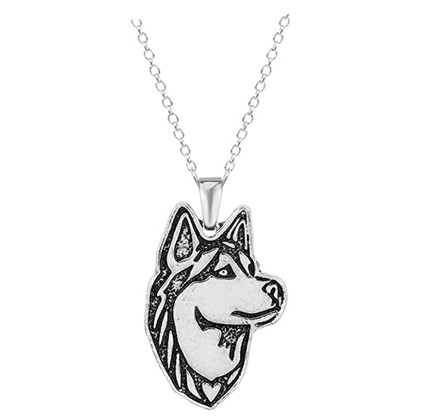 Siberian Husky Necklace Pendant Alaskan Husky Jewelry Dog German Shepherd Chain Doggy Puppy Birthday Gift Stainless Steel 20in.