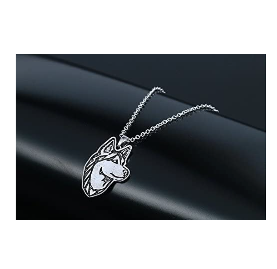 Siberian Husky Necklace Pendant Alaskan Husky Jewelry Dog German Shepherd Chain Doggy Puppy Birthday Gift Stainless Steel 20in.